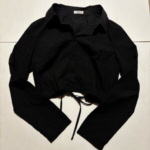 black ardene cropped button up shirt with open back
